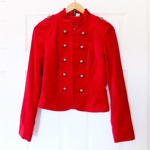 H&M Red Velvet Military Jacket, with brass buttons